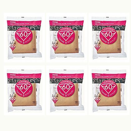 6 X Hario 02 100-Count Coffee Natural Paper Filters, 6-Pack Value Set (Total of 600 Sheets)
